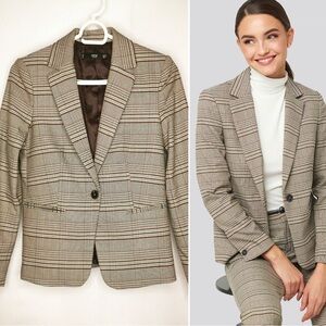 Mango One Button Plaid Blazer